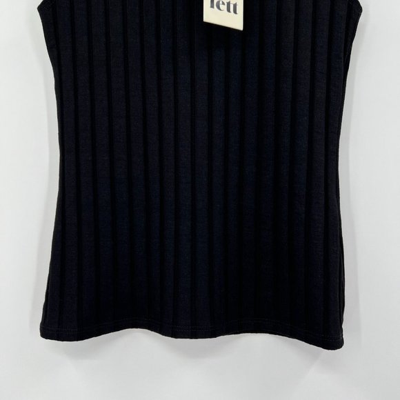 LETT Women's Black Orly Sleeveless Mock Neck Top Blouse Wide Rib sz XS Verishop - Picture 2 of 7